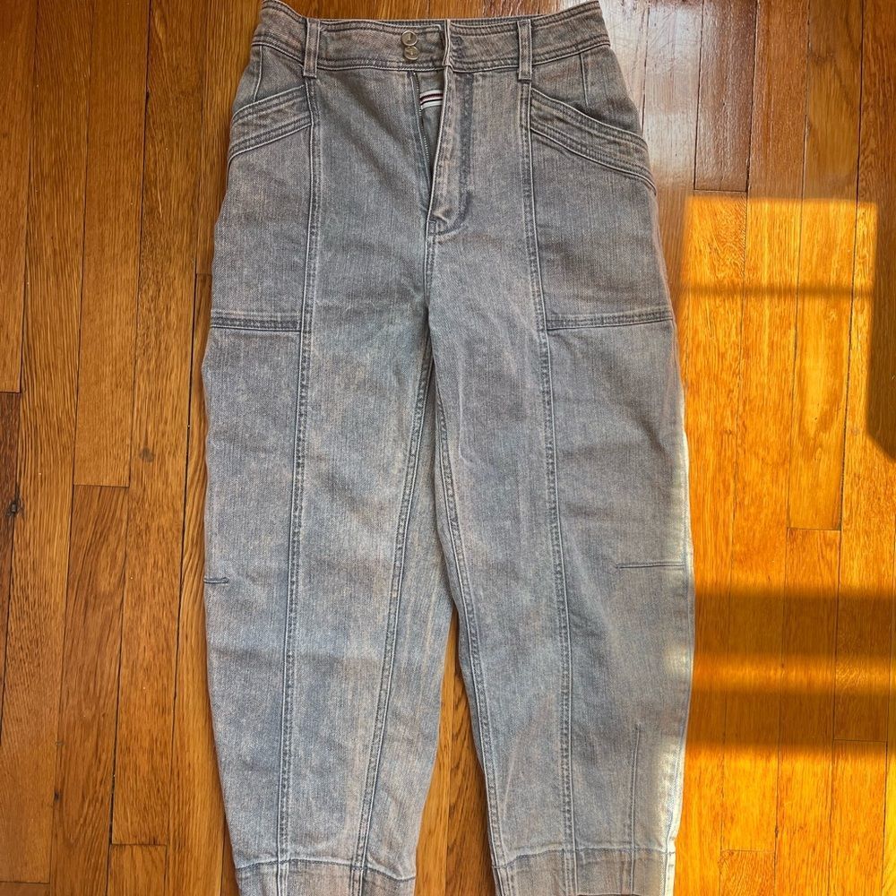 Anthropologie Pilcro Tapered Barrel Wide Leg Jeans Pants, Blue Gray Denim, 27